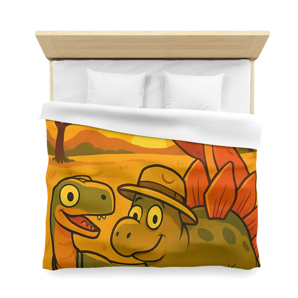 Housse de couette enfant illustrée dinosaures amusants safari coucher de soleil savane jungle