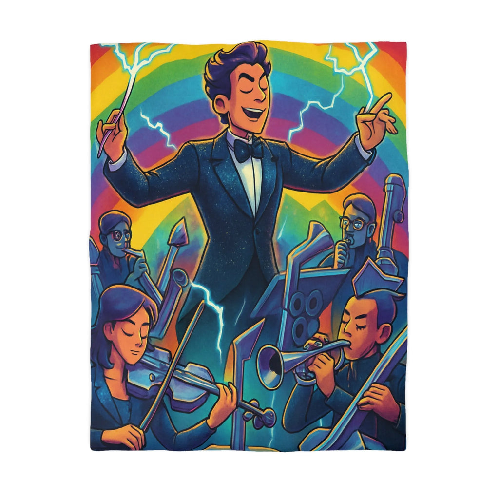 Housse de couette avec orchestre vibrant et chef d’orchestre sous arc-en-ciel lumineux