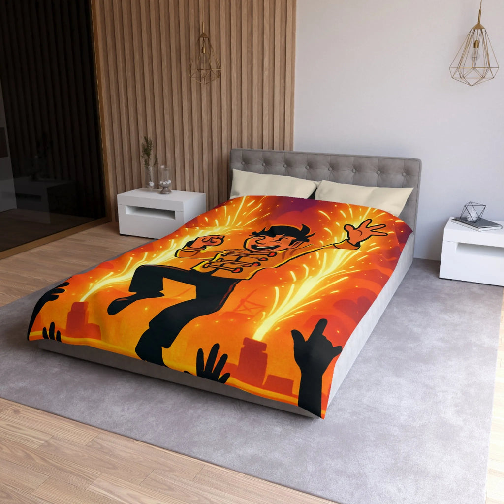 Housse de couette colorée avec personnage joyeux dans un spectacle éclatant et vibrant