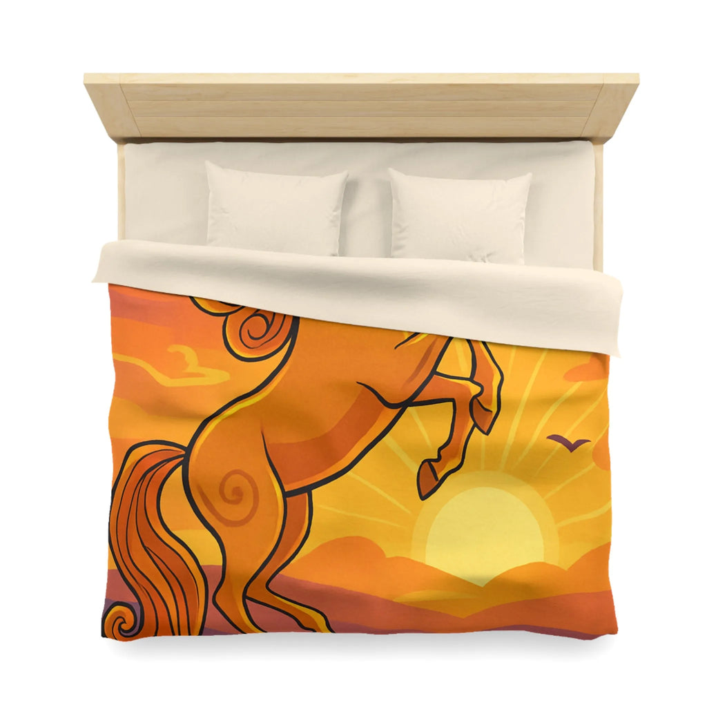 Housse de Couette Équestre Colorée : Cheval Cabré au Coucher de Soleil Artistique