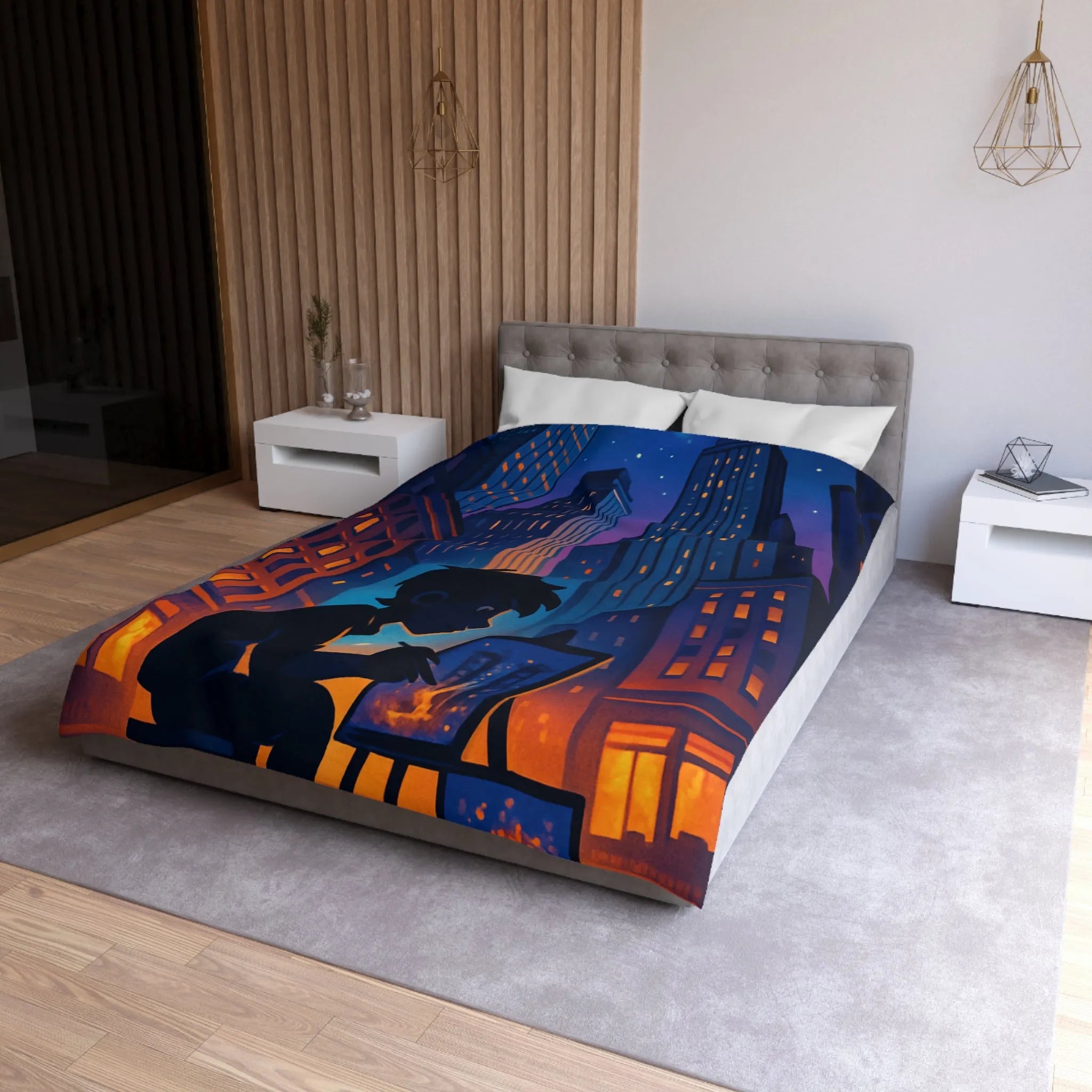 Housse de Couette Design Urbain Artiste Peintre Nuit Étoilée pour Chambre Moderne