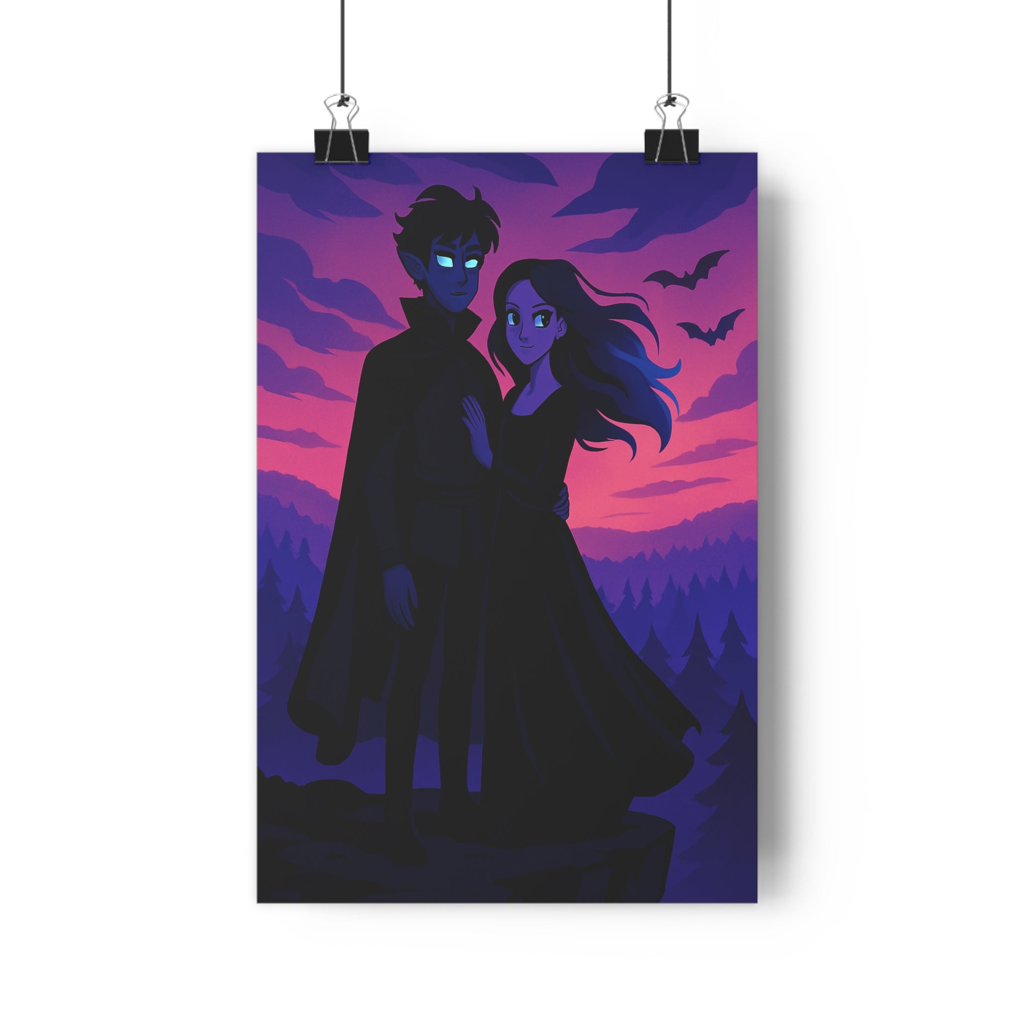 Poster décoratif crépusculaire gothique mystérieux paysage rose violet chambre salon art stylisé rêveur qualité