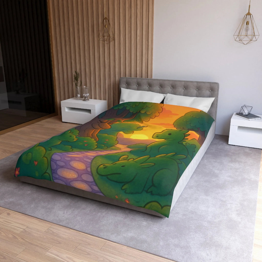 Housse de Couette Enchantée avec Dinosaure au Coucher du Soleil pour Chambre Enfant