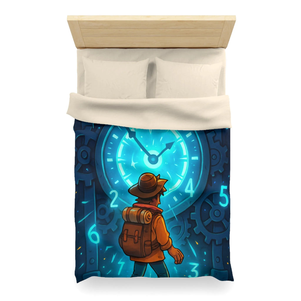 Housse de Couette Aventure Énigmatique Horloger Voyageur avec Éclairage Bleu Futuriste