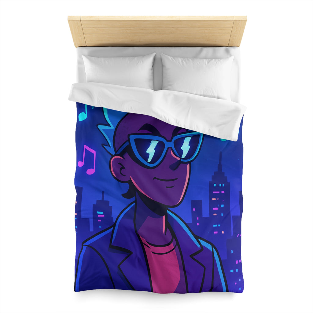 Housse de Couette Personnalisée avec Art de Ville Nocturne et Musicien Stylé Électrique