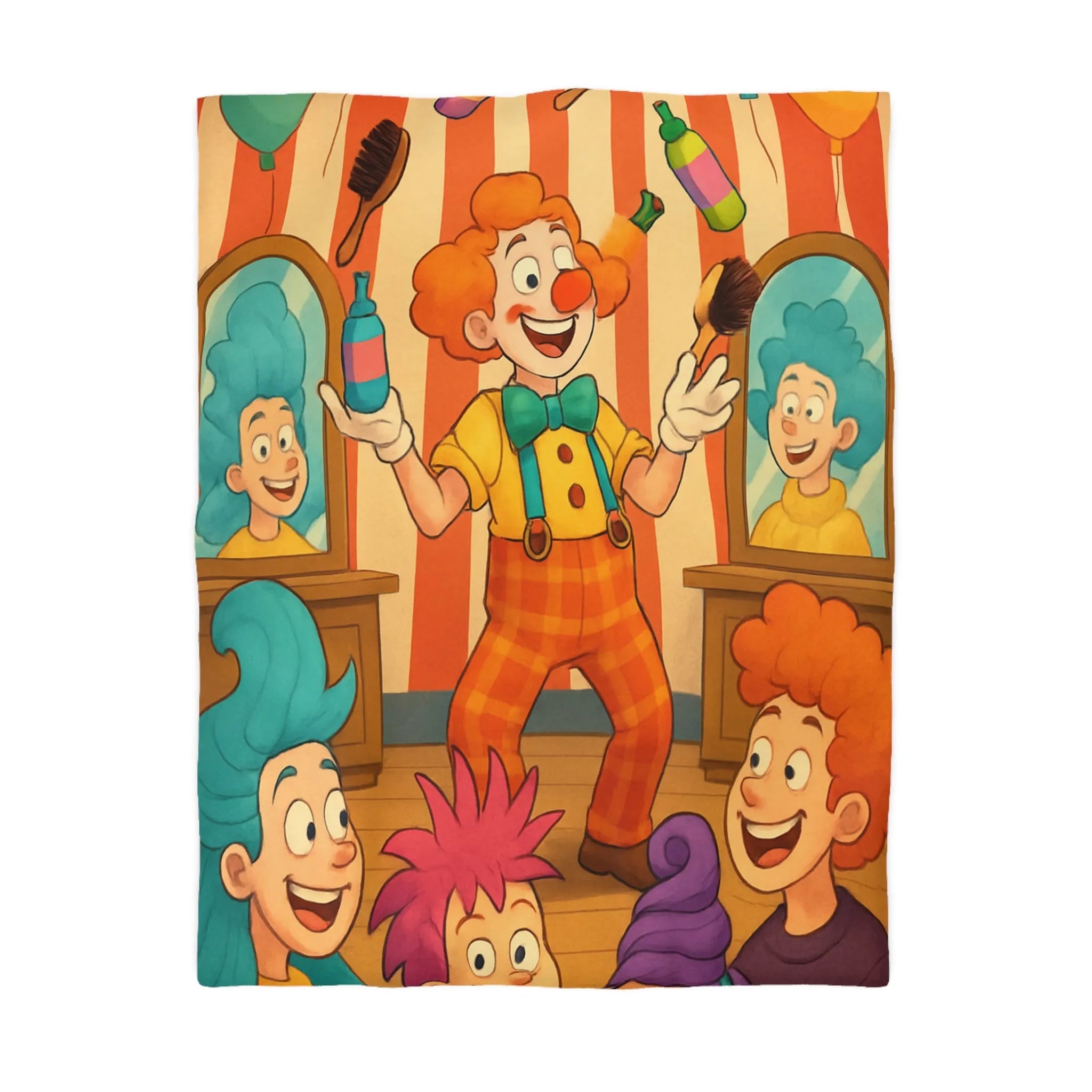 Housse de couette amusante avec clown jongleur et décor de fête coloré