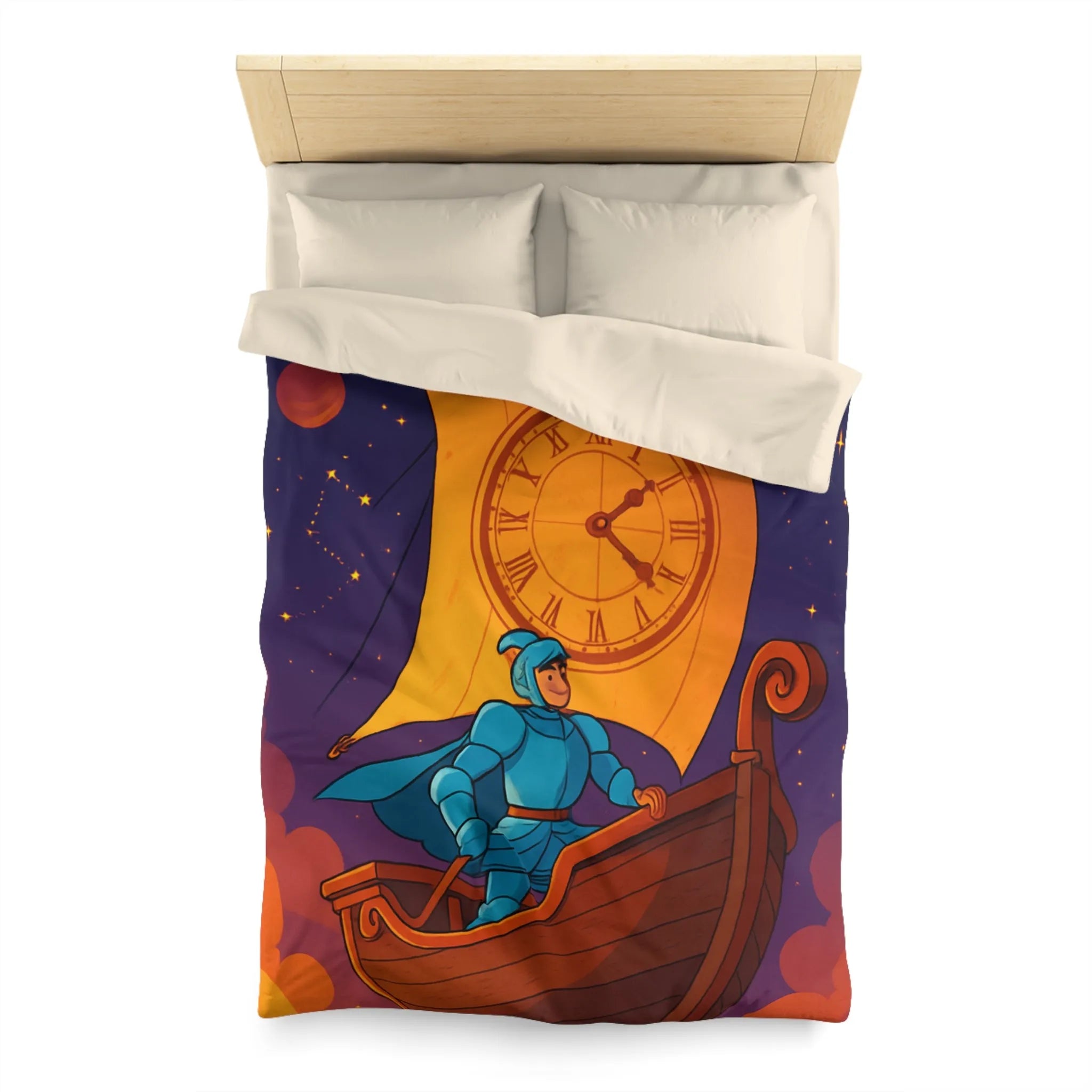 Housse de couette enfant rêveur : chevalier voyageant à travers le cosmos étoilé