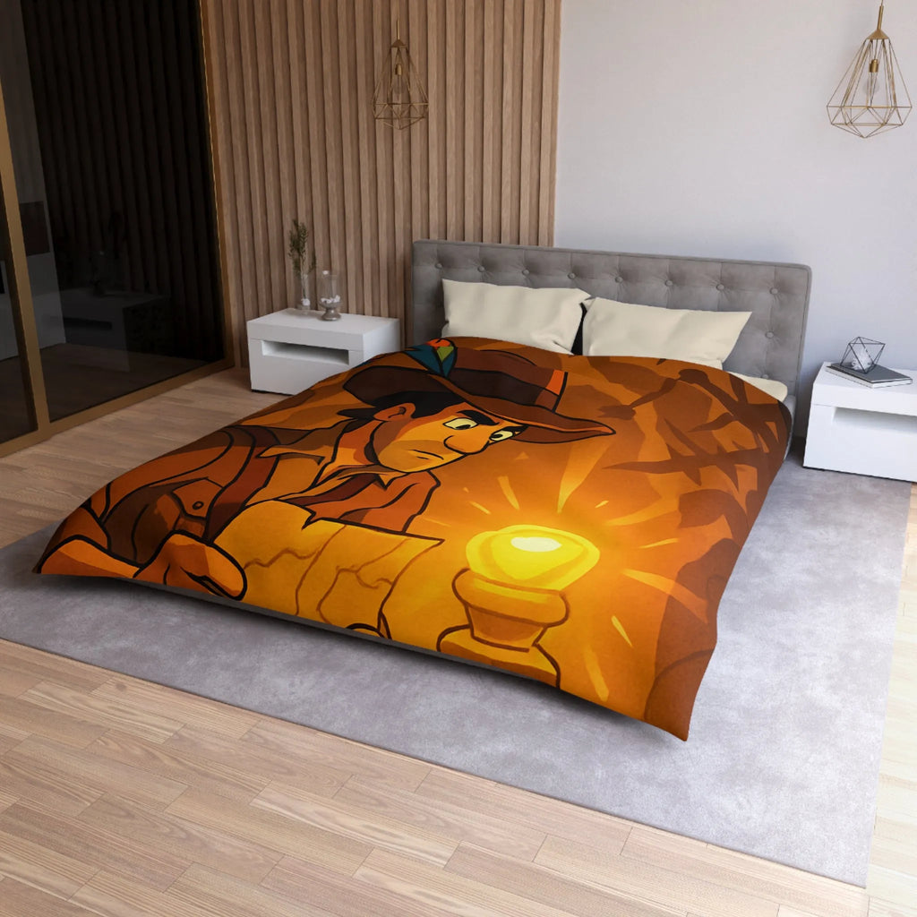 Housse de couette exploration mystérieuse avec lumière dorée et carte ancienne