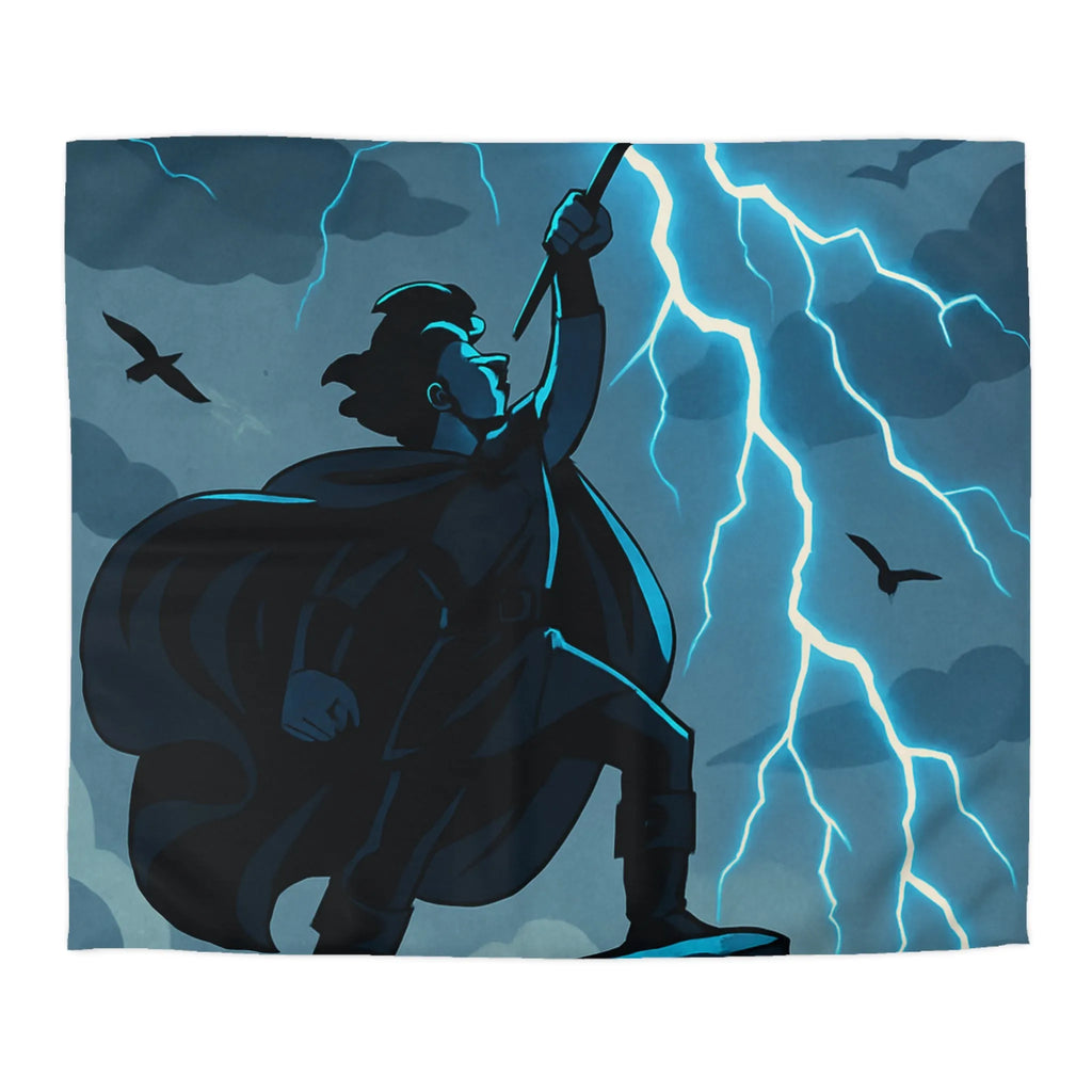 Housse de couette épique avec personnage et éclairs en style illustration fantastique