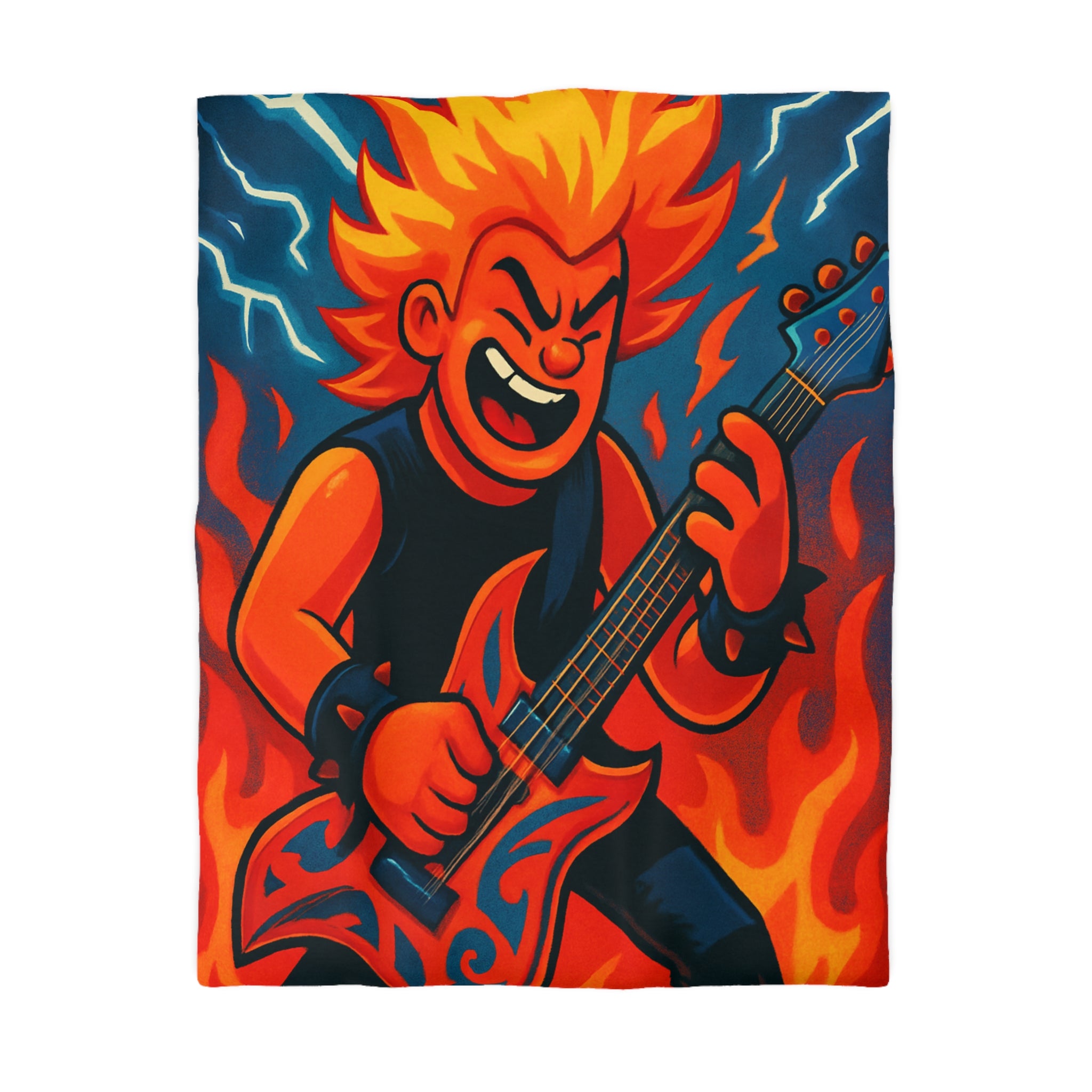 Housse de couette rock flamboyant avec guitare et éclairs pour déco vibrante