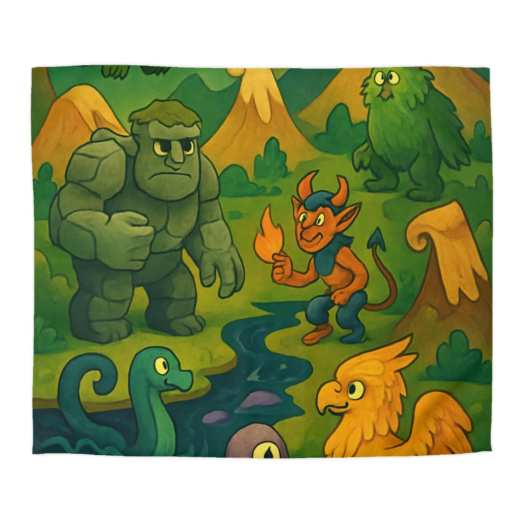 Housse de couette fantaisie créatures magiques et aventure pour chambre d'enfant unique