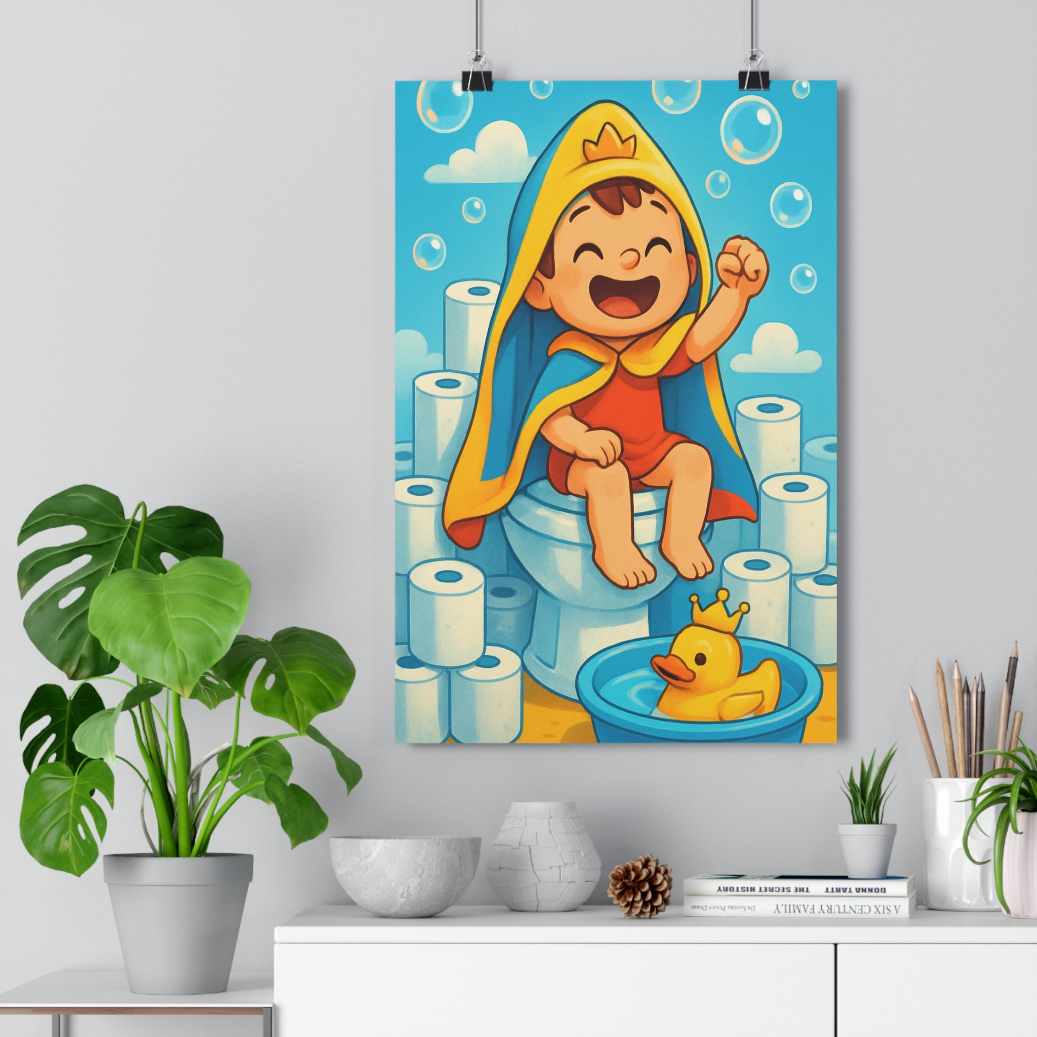 Poster décoratif enfant joyeux coloré cape couronne bleu ludique chambre moderne art mural original