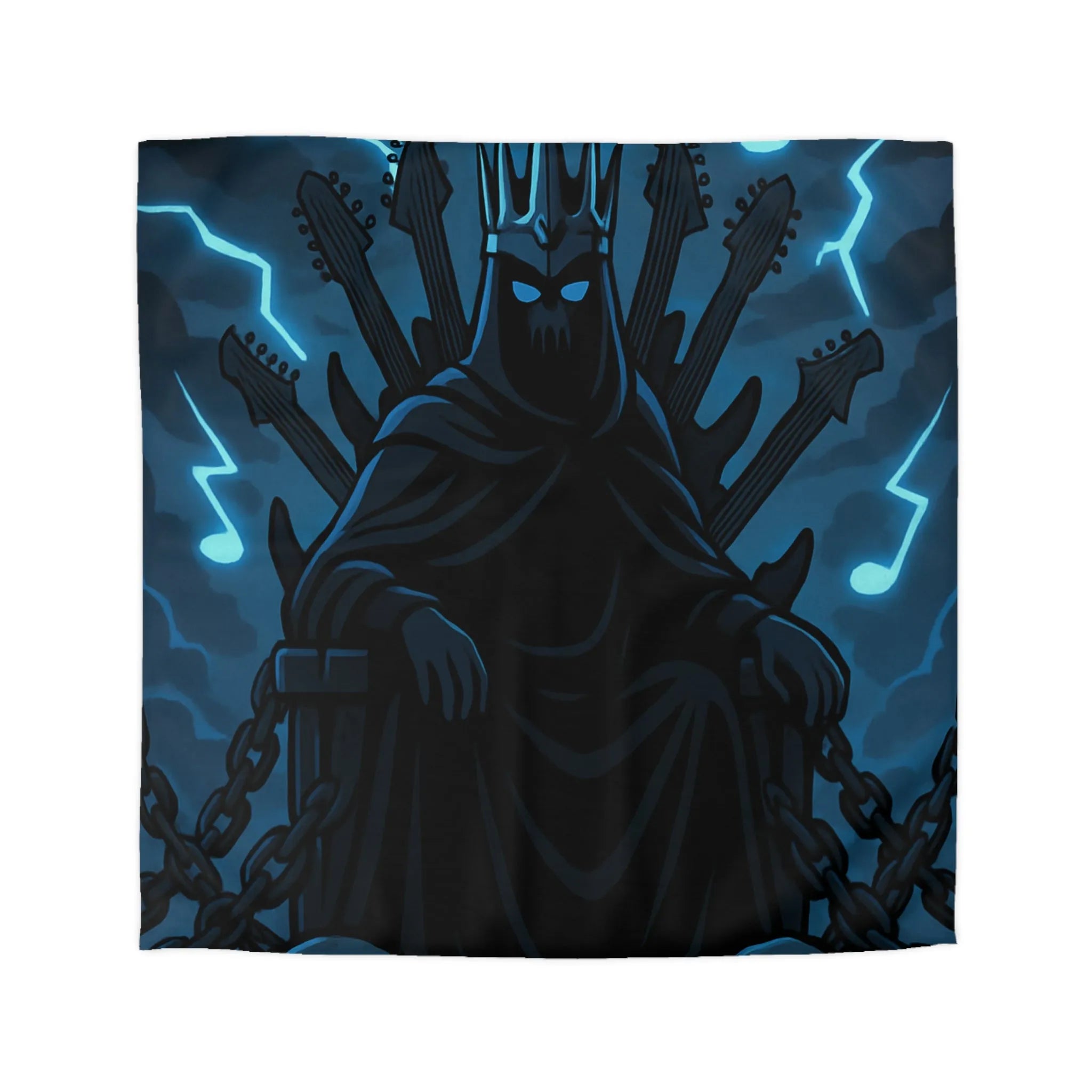 Housse de Couette Gothique Musicien Roi Ténébreux avec Throne de Guitares et Crânes