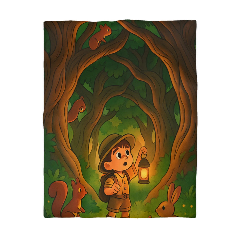 Housse de couette enfant forêt enchantée avec animaux mignons et garçon explorateur