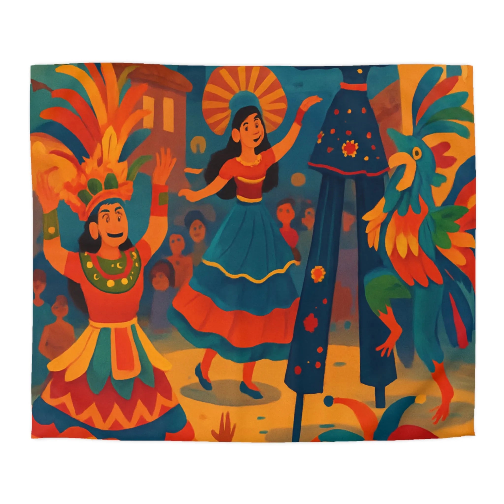 Housse de Couette Colorée Inspirée par Festival avec Danseurs et Éléments Festifs Animés