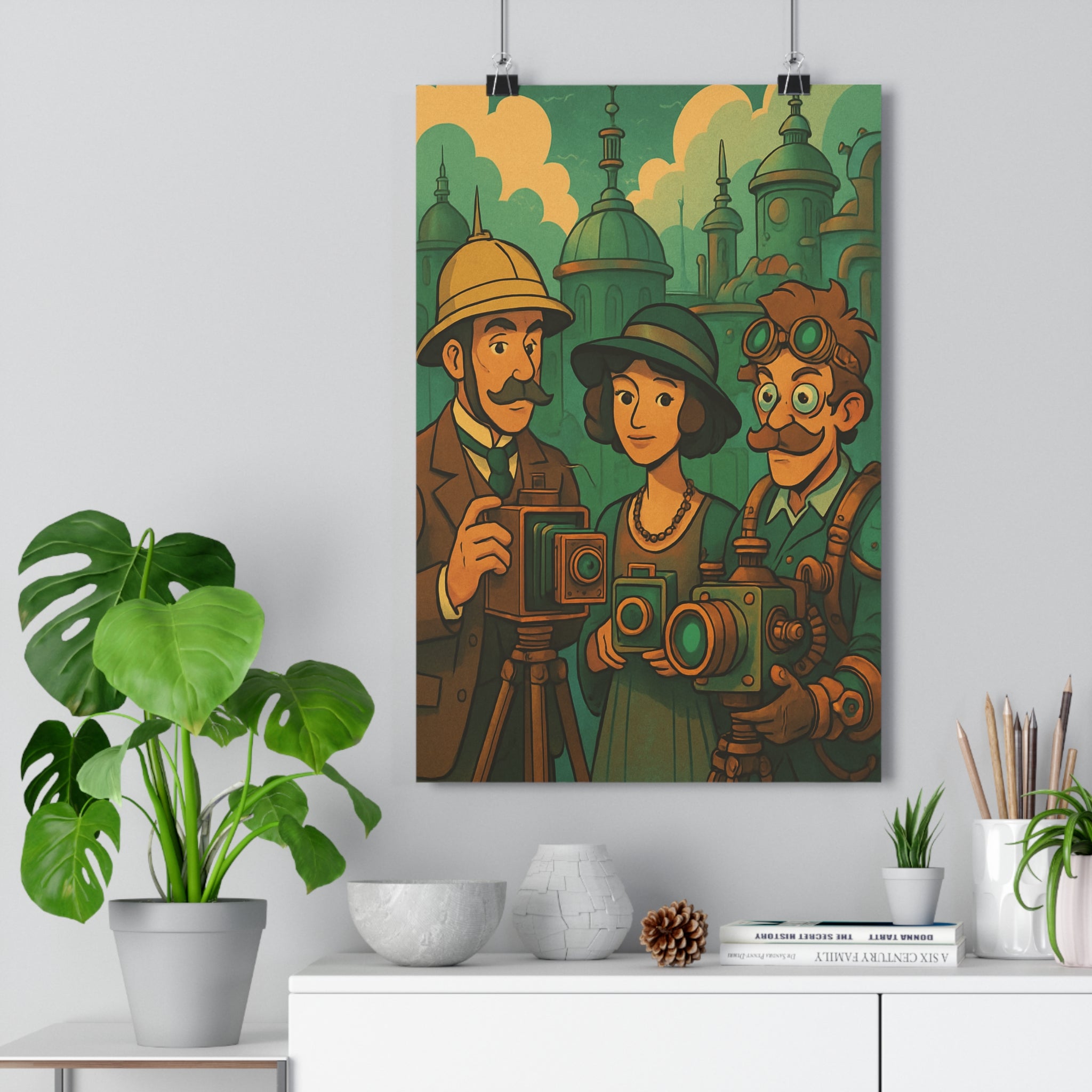Poster décoratif rétro vintage cartoon personnages steampunk appareil photo nostalgique salon chambre unique qualité