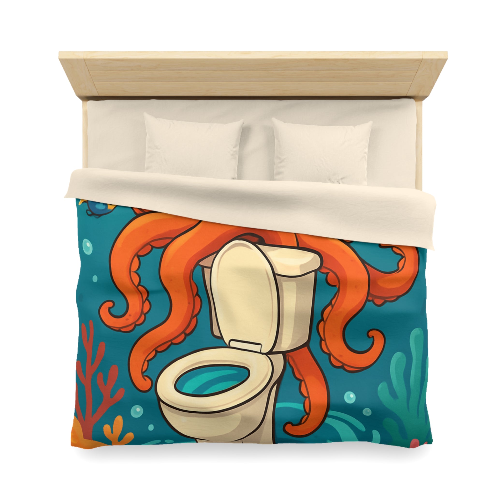 Housse de Couette Thème Marin avec Poulpe Joyeux et WC Tourbillonnant