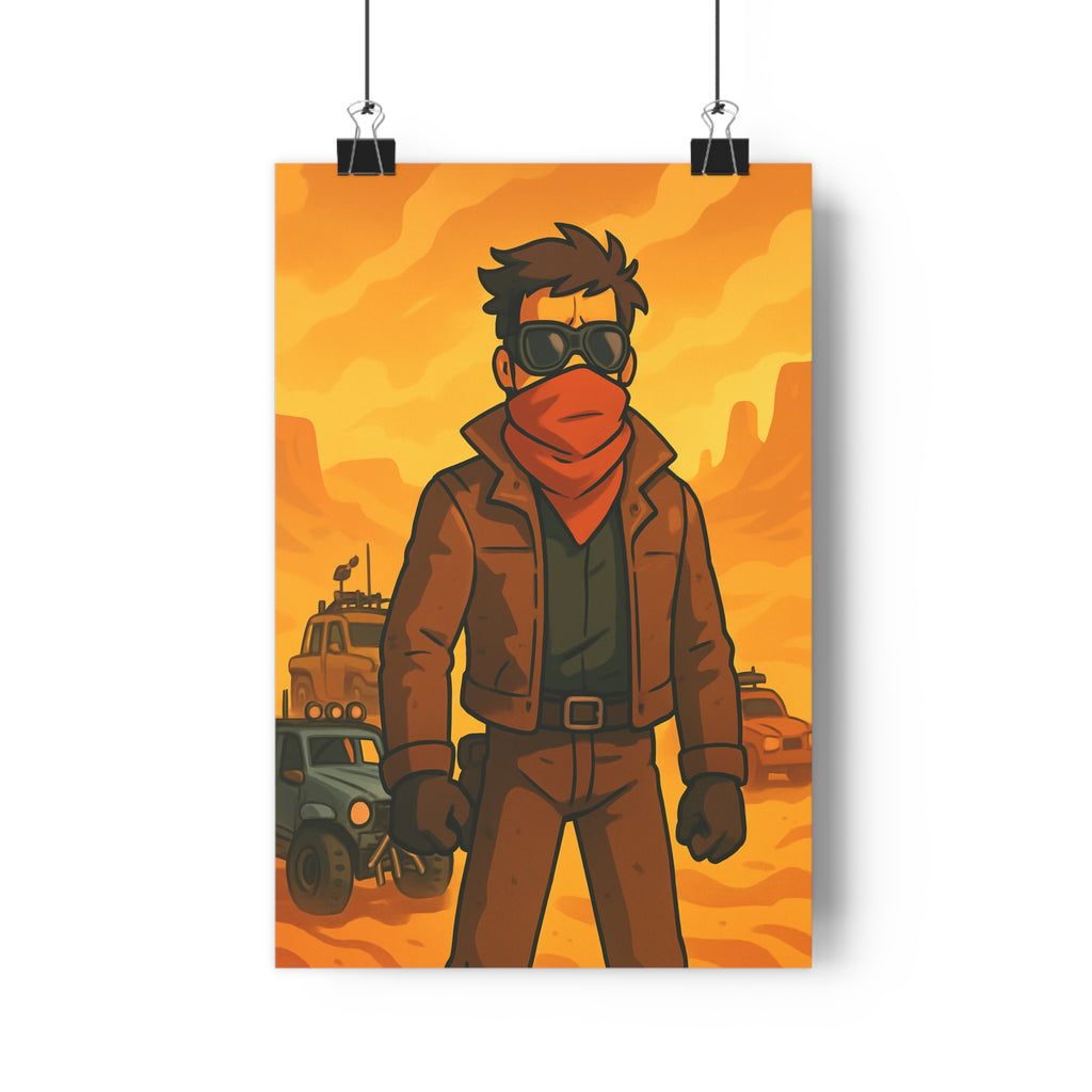 Poster décoratif cartoon guerrier sable jaune orange aventure désert salon chambre action intense qualité