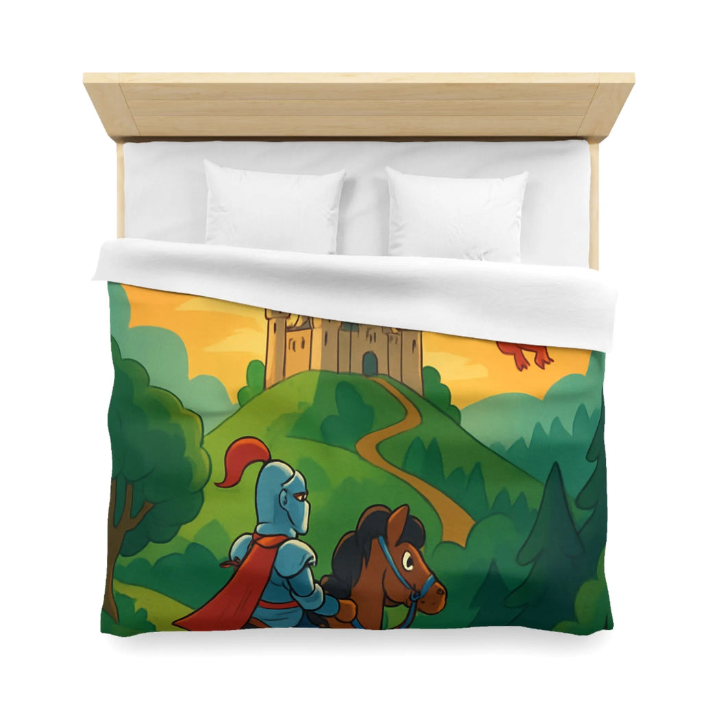 Housse de couette chevalier et dragons colorés pour chambre enfant thème aventure magique