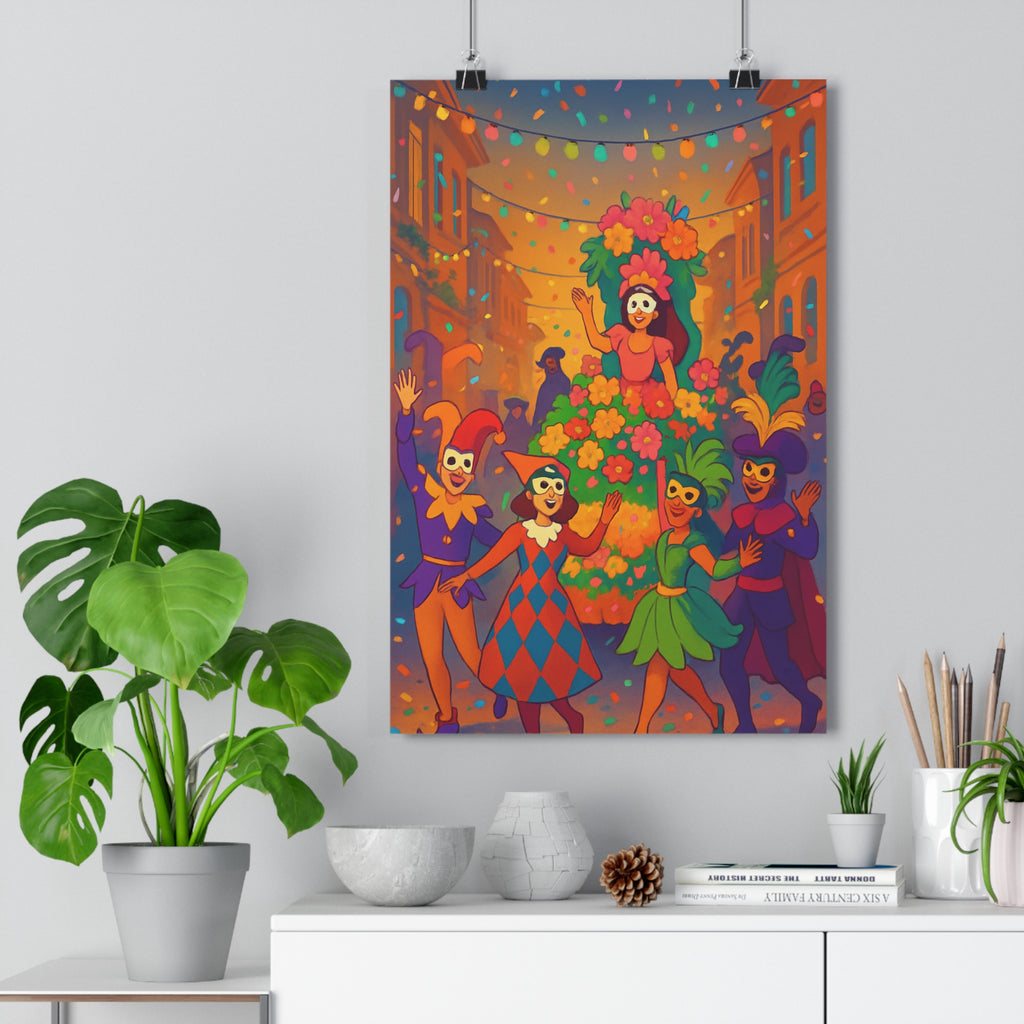 Poster décoratif cartoon rouge vert violet carnaval joyeux ambiance festive chambre salon enfant vibrant
