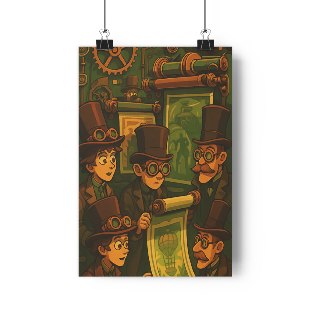 Poster décoratif steampunk rétro vert brun cartoon industriel salon bureau aventure unique élégant affiches
