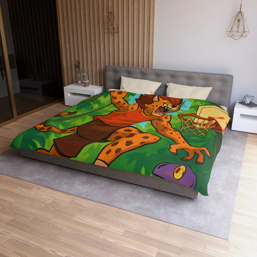 Housse de couette jungle dynamique avec lionceaux jouant au basket dans la forêt