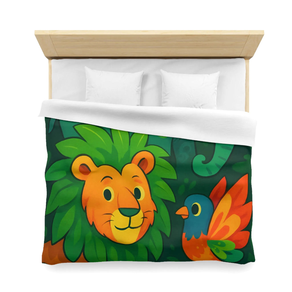 Housse de couette jungle colorée avec éléphant lion et oiseau tropical pour enfants