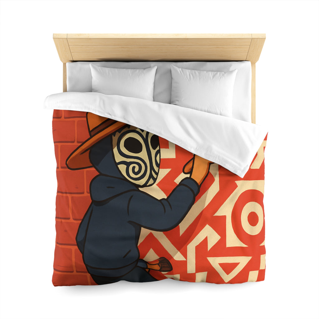 Housse de Couette Style Graffiti Masque Ethnique en Rouge et Blanc Pour Chambre Adulte