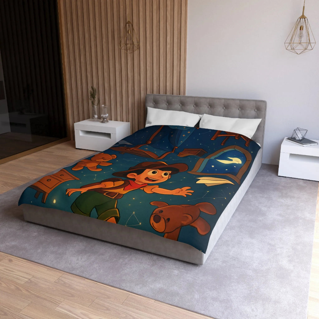 Housse de couette enfant rêveur avec motifs étoilés et décor céleste féérique