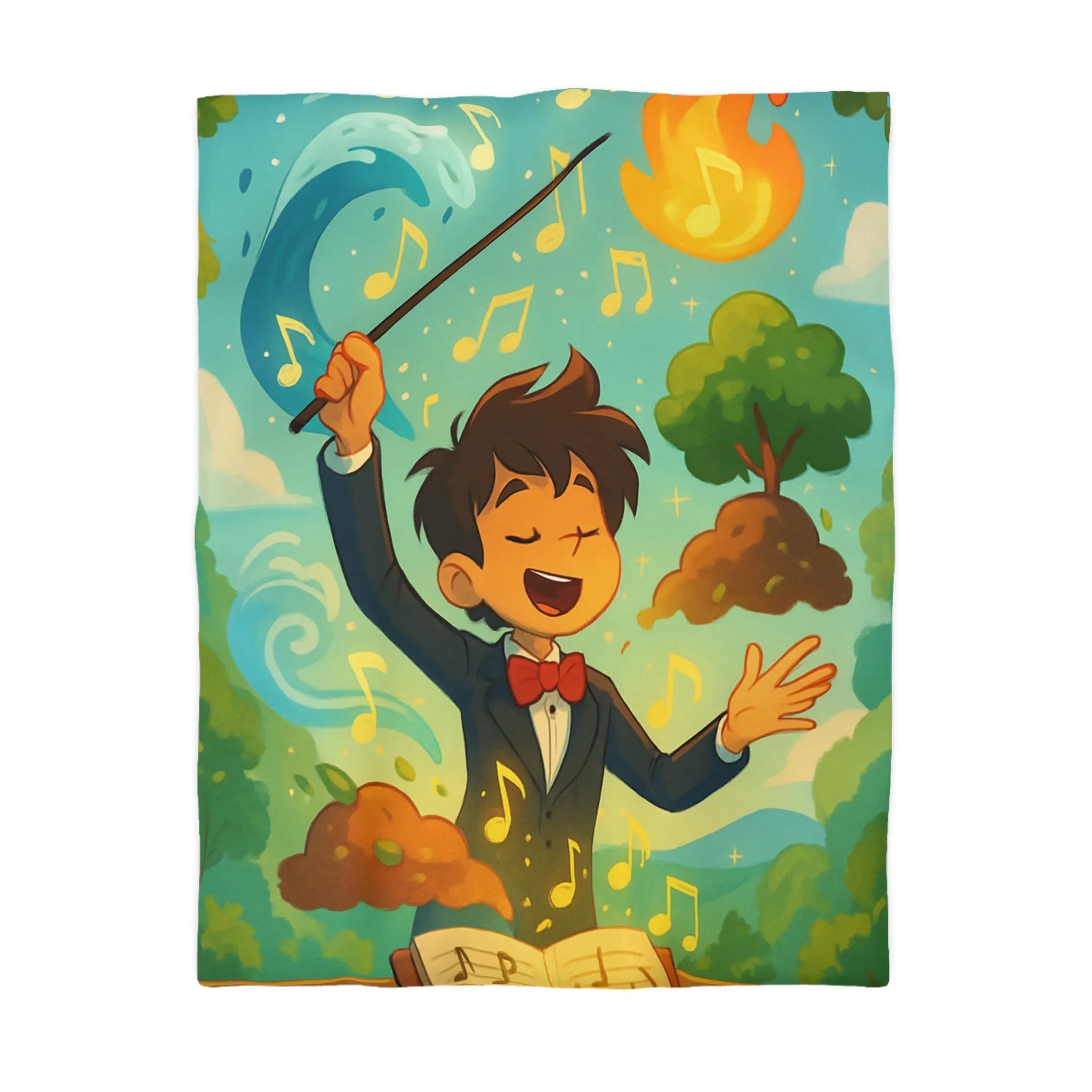 Housse de couette magique avec chef d'orchestre et notes musicales colorées animées