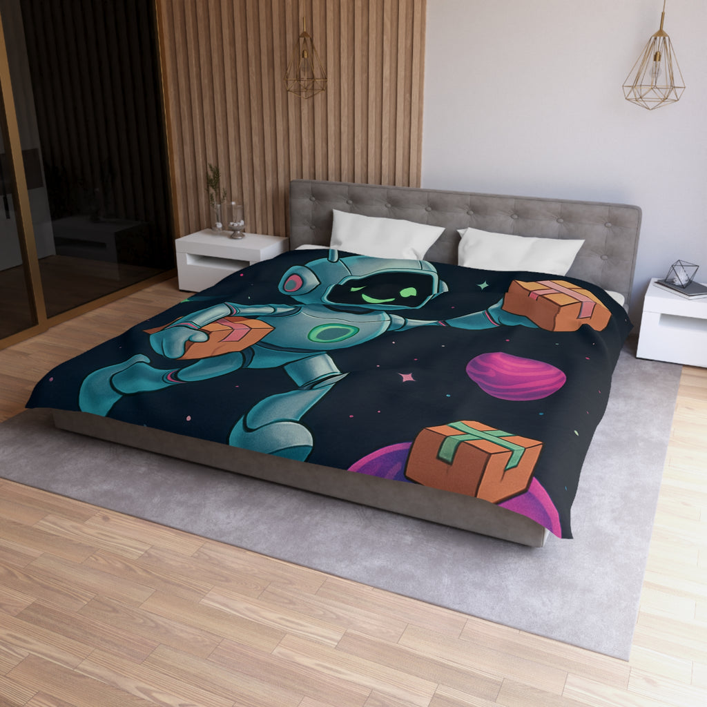 Housse de Couette Spatiale avec Robot Jovial et Planètes Colorées pour Enfants