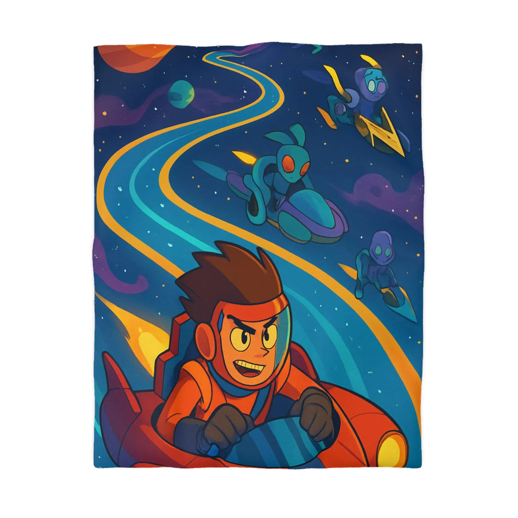 Housse de Couette Illustrée Espace avec Personnage et Vaisseaux pour Enfants Couleurs Vives