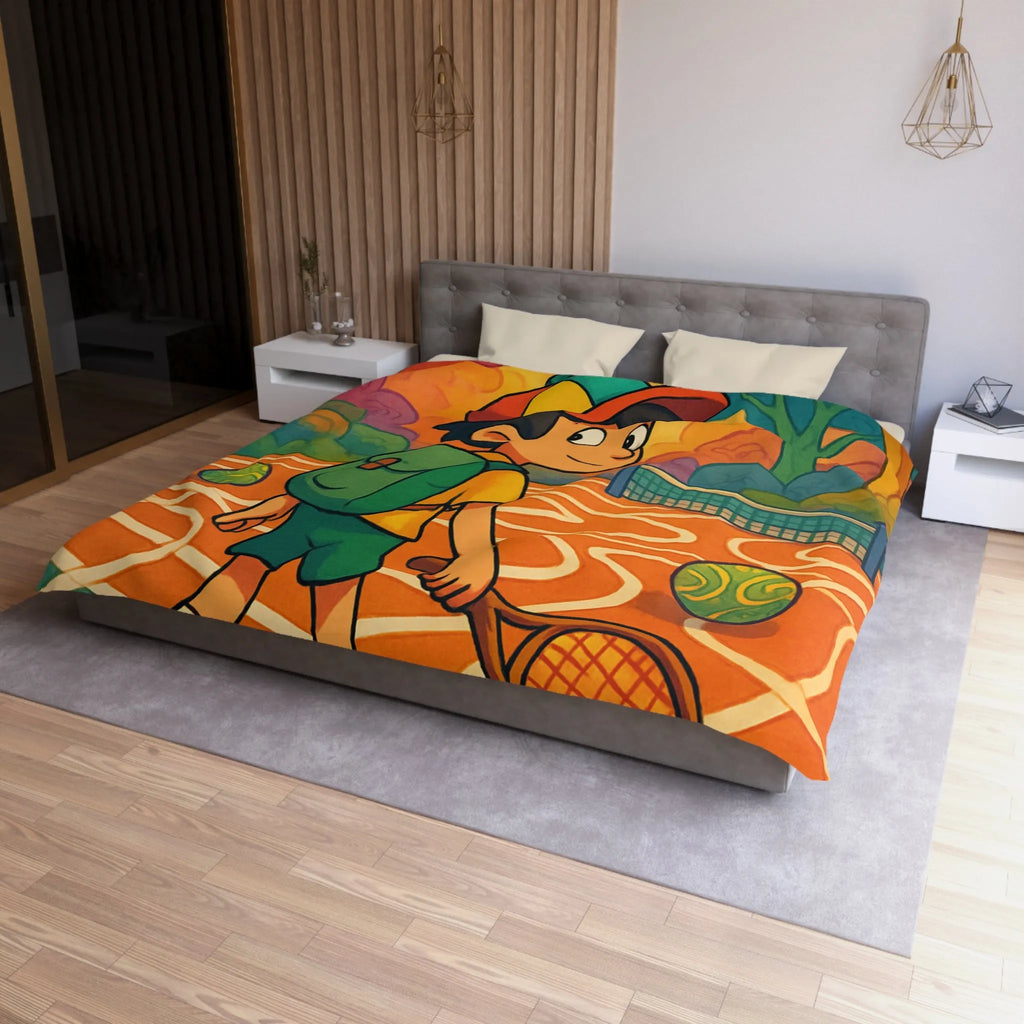 Housse de couette enfant avec motif joueur de tennis dans parc coloré joyeux