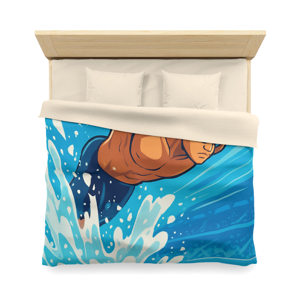 Housse de Couette Représentant Plongeur Dynamique dans Eau Bleutée avec Éclaboussures Énergiques
