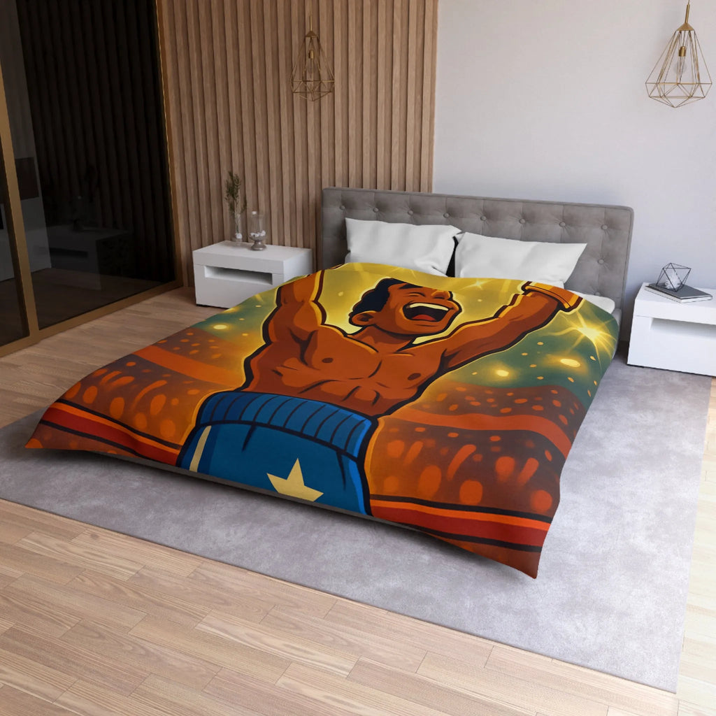 Housse de couette colorée avec boxeur victorieux et étoiles lumineuses illustrées