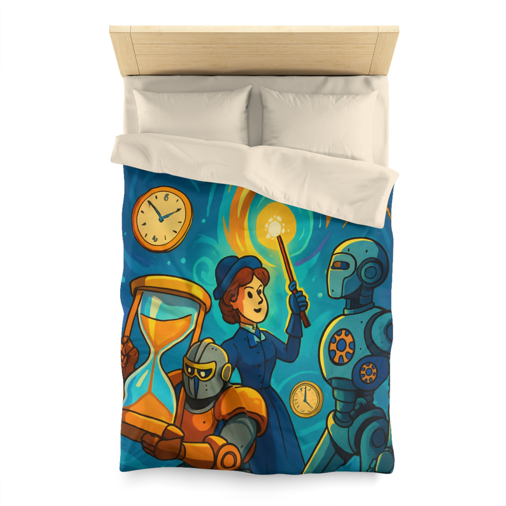 Housse de couette thème science fiction avec robots et horloges pour chambre moderne