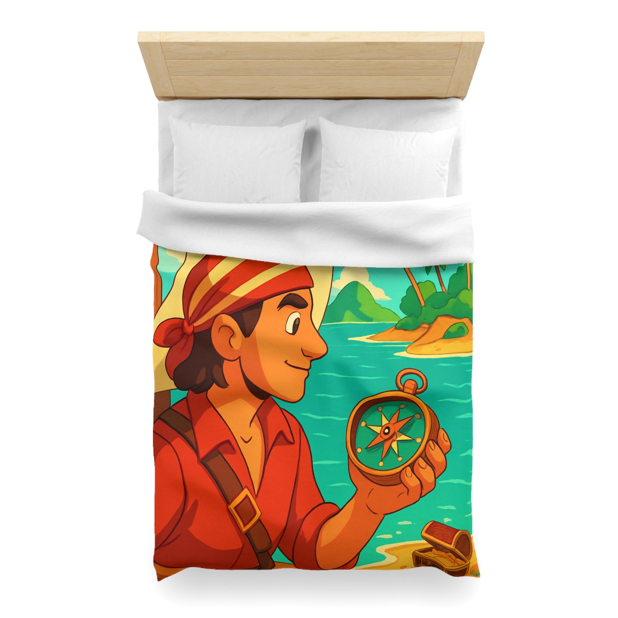 Housse de Couette Pirate Aventure avec Boussole et Trésor Île Ensoleillée