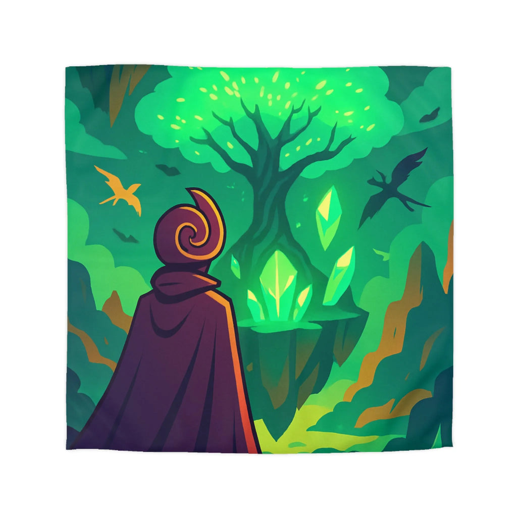 Housse de couette magique avec arbre brillant flottant, créatures volantes et paysages féeriques