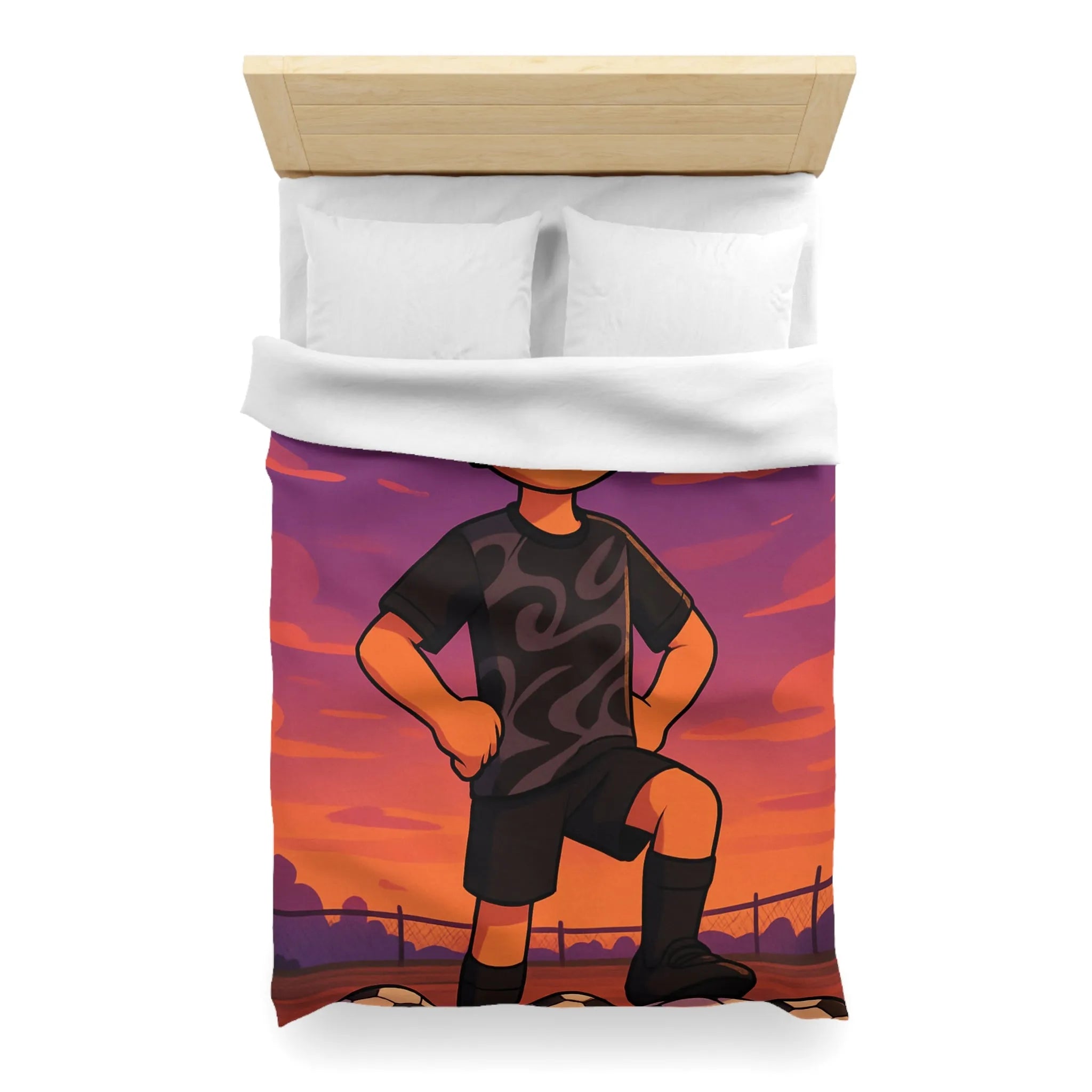 Housse De Couette Enfant Avec Illustration Inspirante Joueur De Football Au Coucher Du Soleil