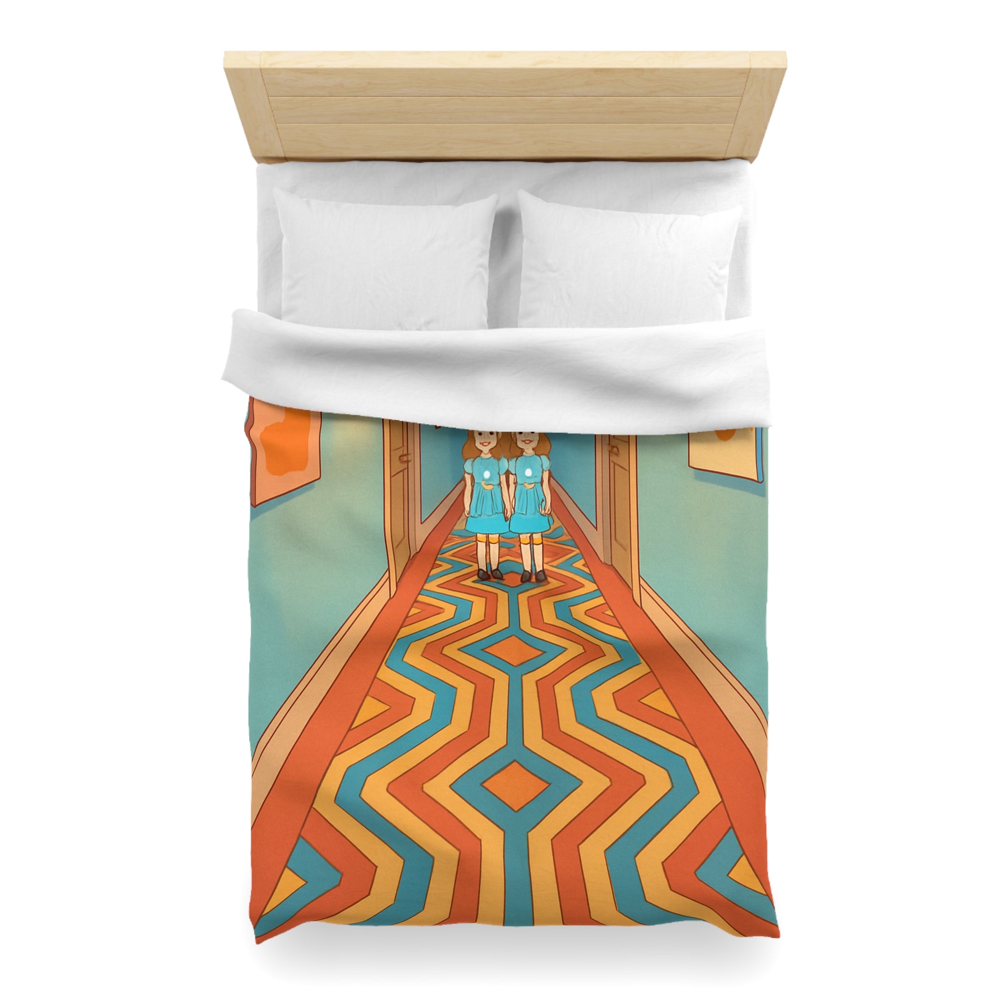 Housse de couette motif géométrique rétro et ambiance inspirée de films classiques d'horreur