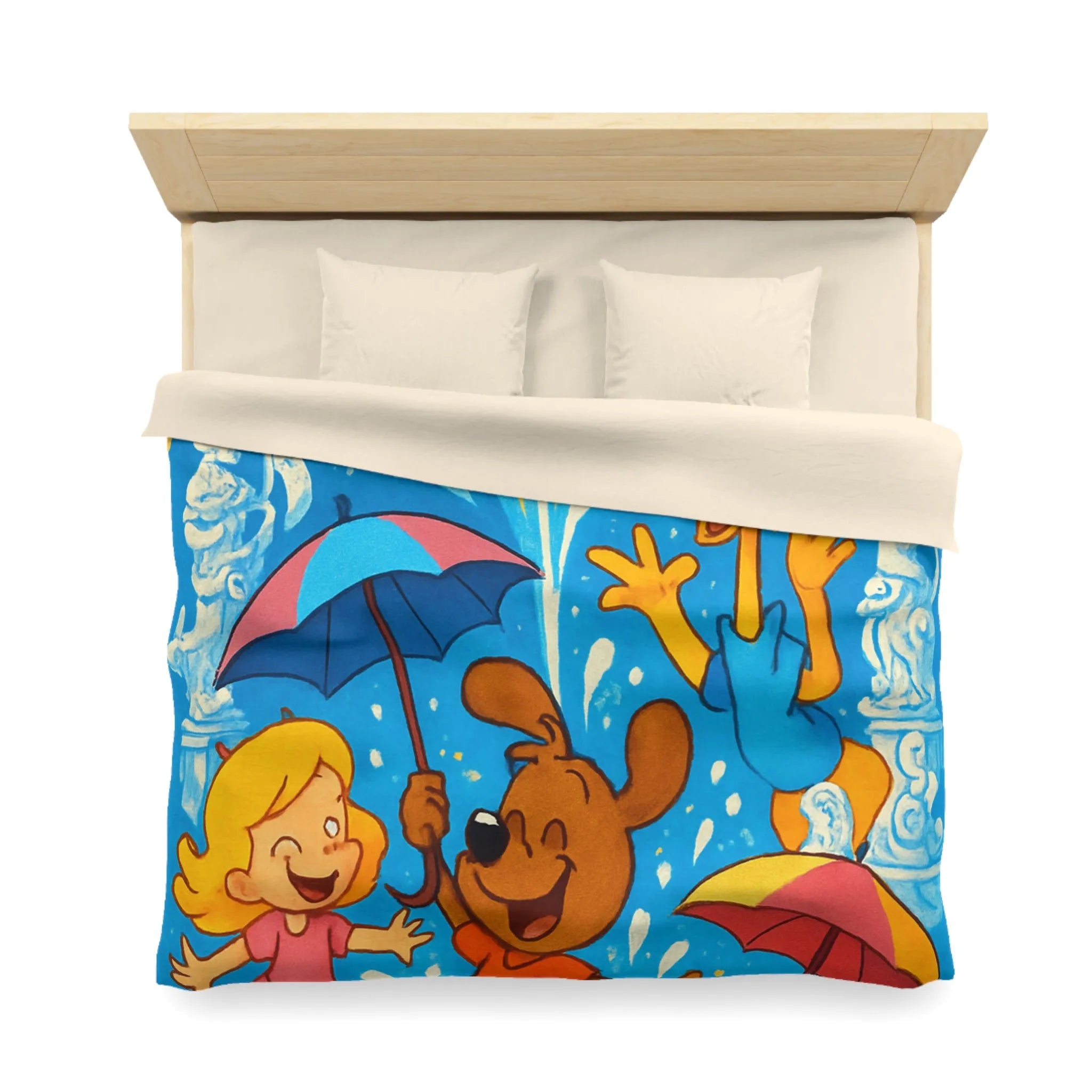 Housse de couette joyeuse avec animaux et enfants sous feux d'artifice colorés