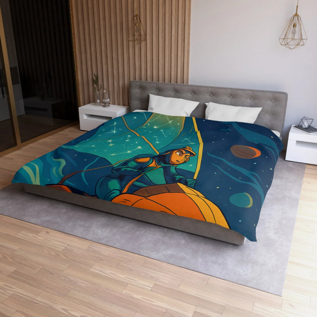 Housse de couette enfant avec cosmonaute naviguant sous la voile céleste étoilée