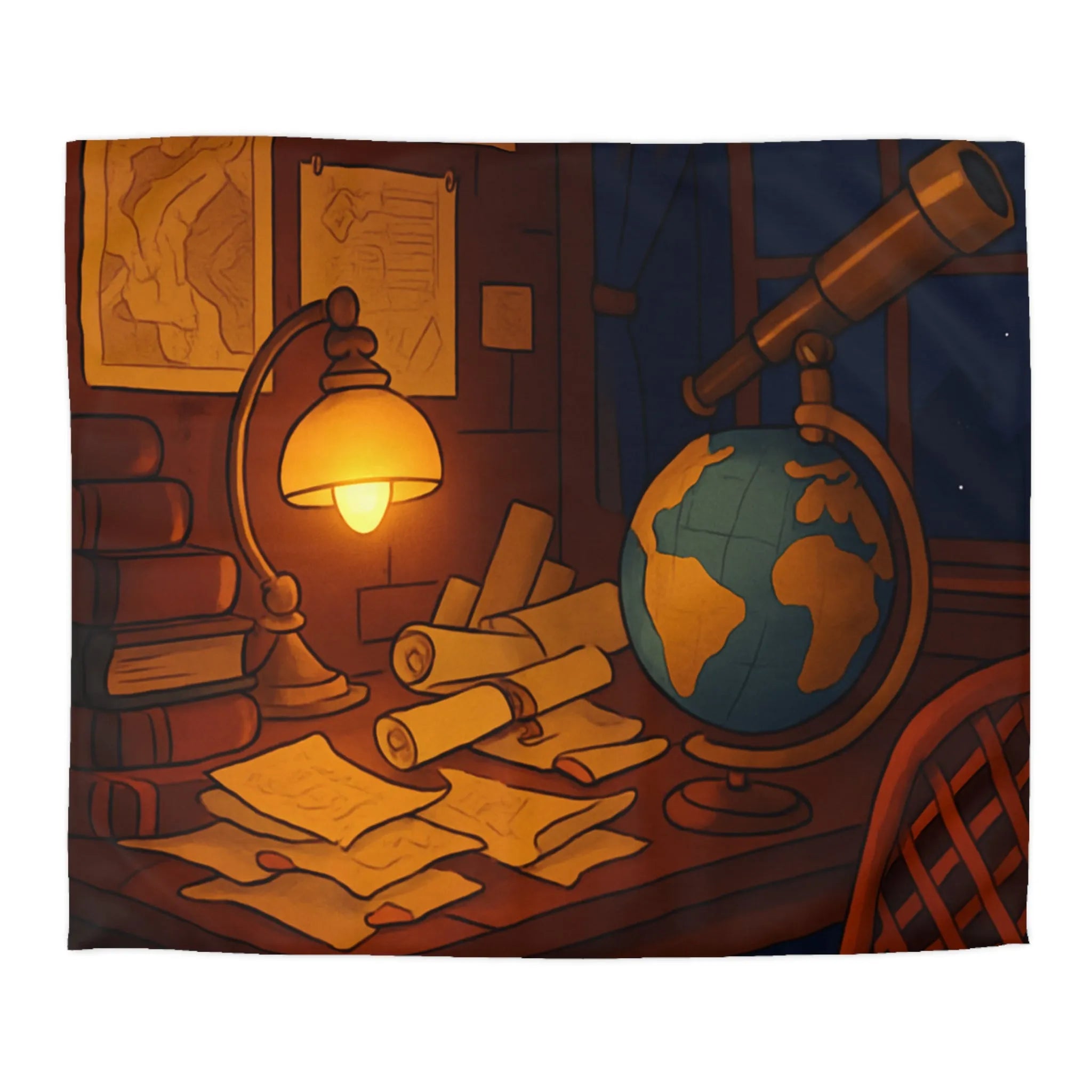Housse de Couette Astronomie Vintage avec Chat et Globe Terrestre pour Chambre Apaisante