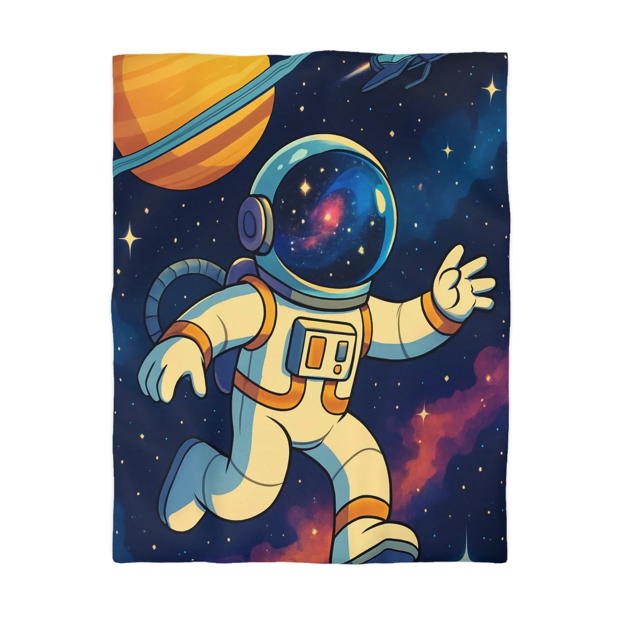 Housse de couette avec astronaute, planète et fusée dans l'espace étoilé coloré