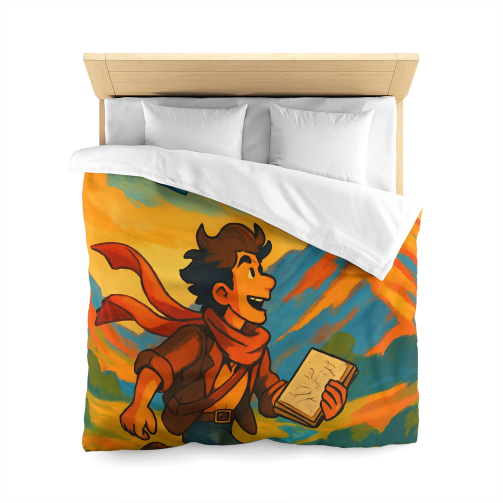 Housse de couette vibrante avec illustration de paysage montagnard et artiste joyeux