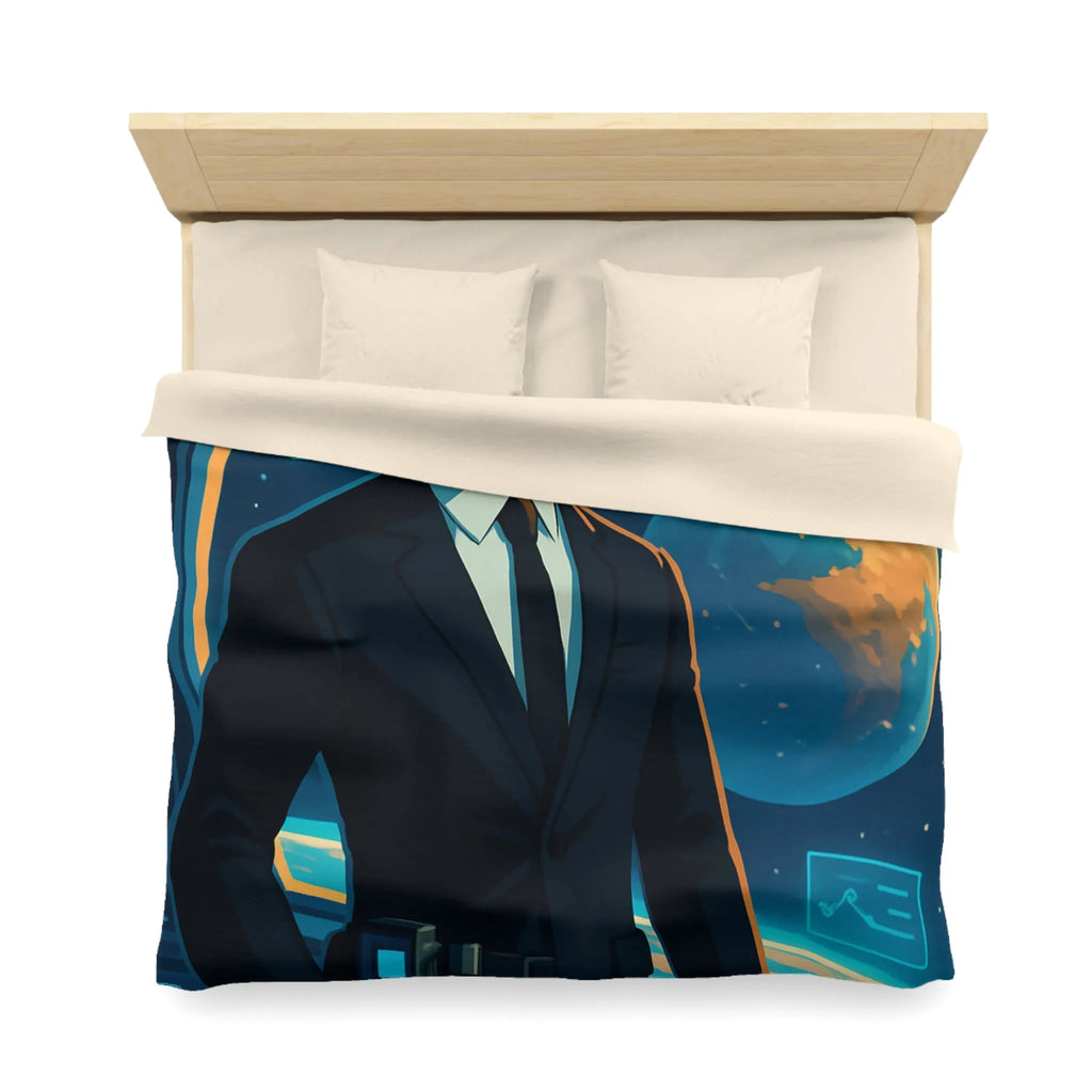 Housse de couette futuriste avec agent spatial et paysages cosmiques numériques immersifs