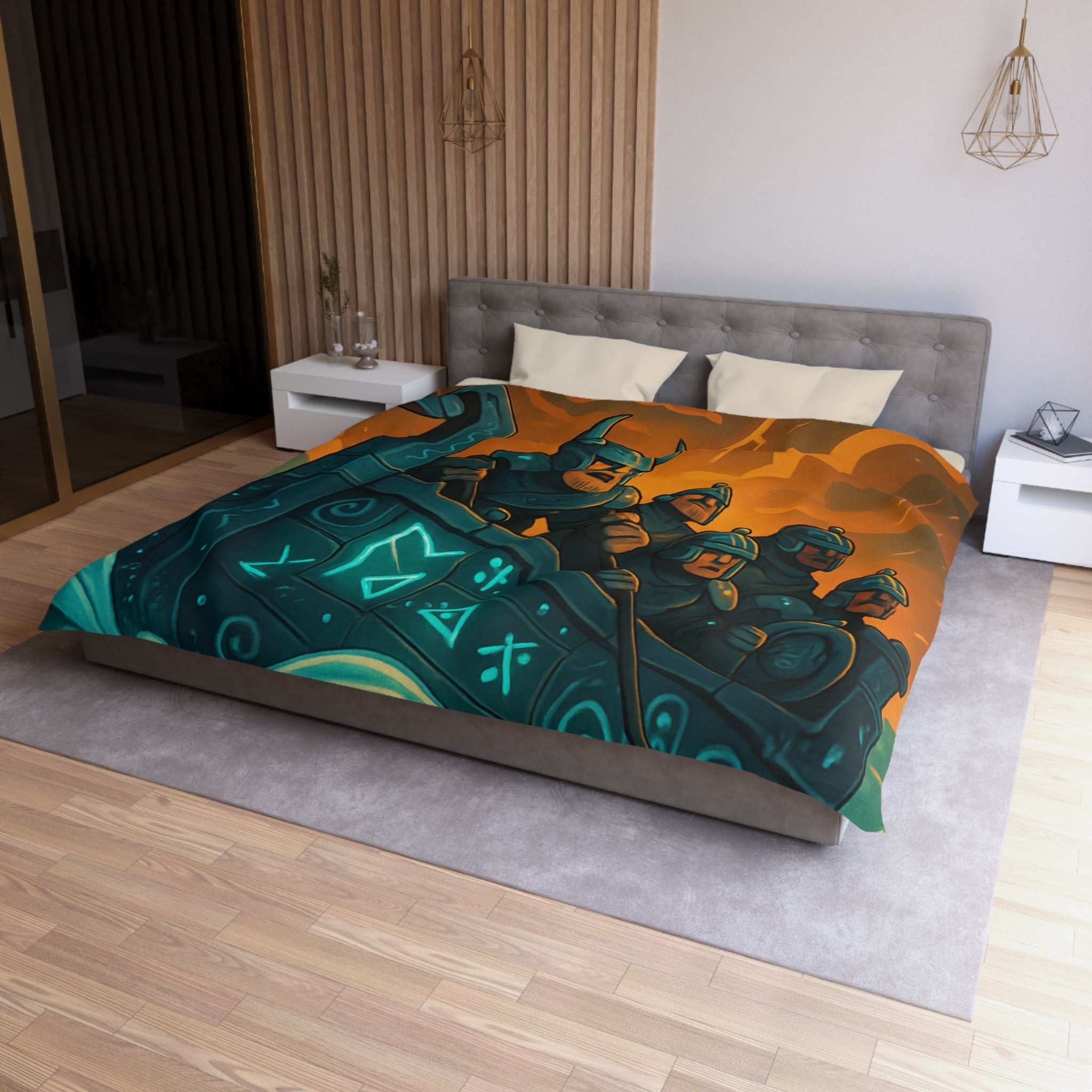 Housse de Couette Motif Vikings en Bateau sous Orage Céleste Féroce et Saisissant