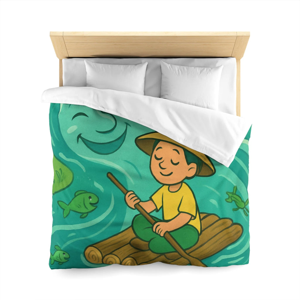 Housse de Couette Enfant avec Illustration Rêveuse de Rivière et Pêcheur Heureux