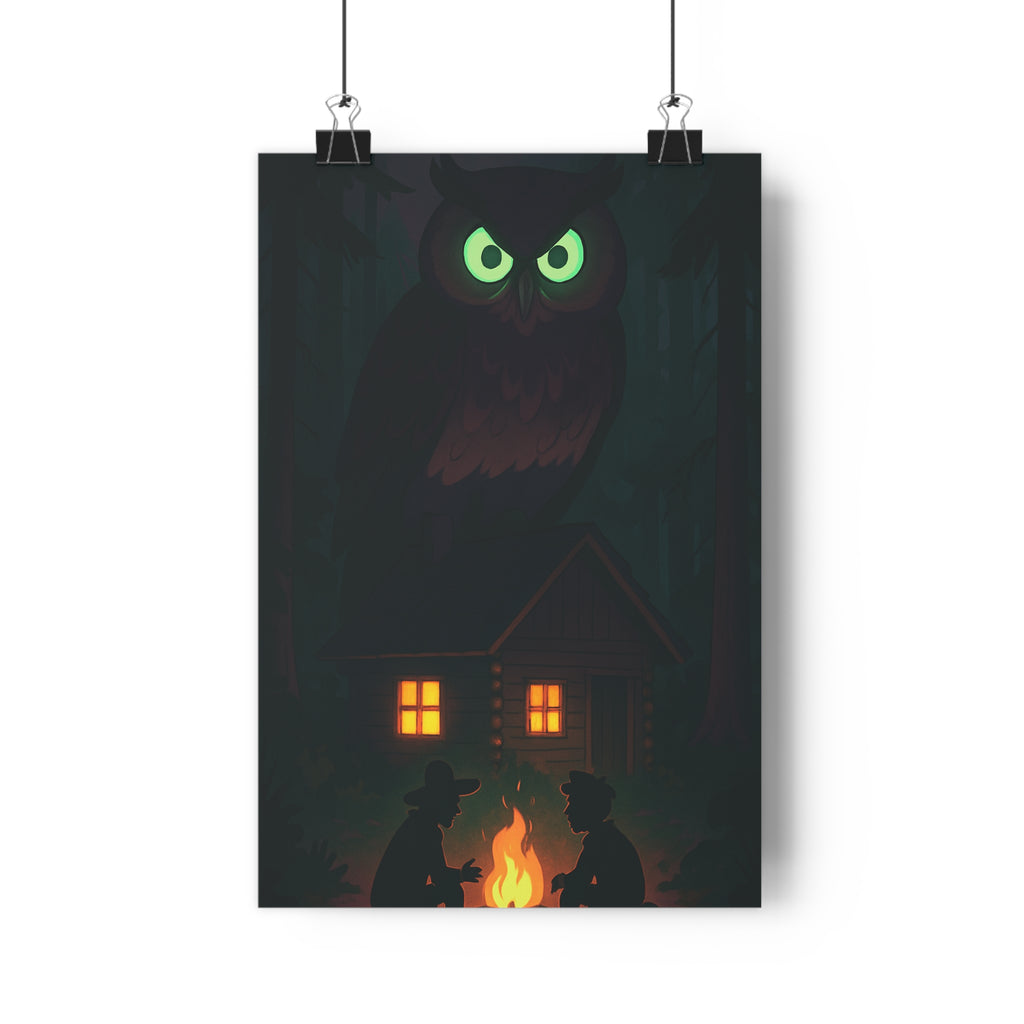 Poster décoratif cartoon forêt enchantée mystique ambiance captivante chambre salon enfant lumière silhouette hibou