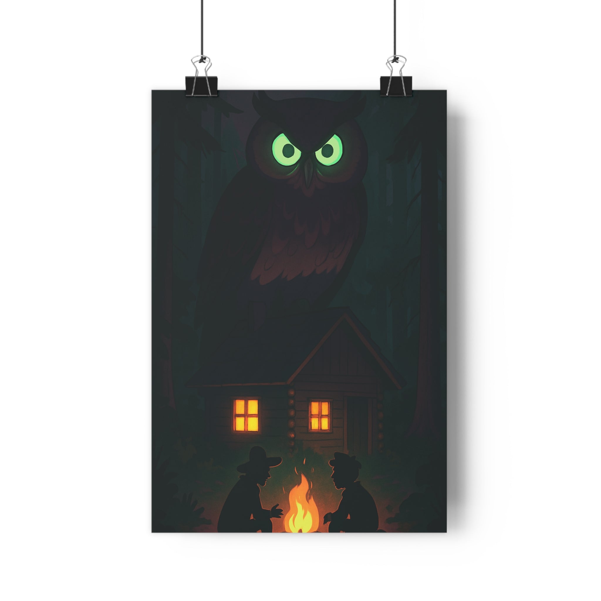 Poster décoratif cartoon forêt enchantée mystique ambiance captivante chambre salon enfant lumière silhouette hibou